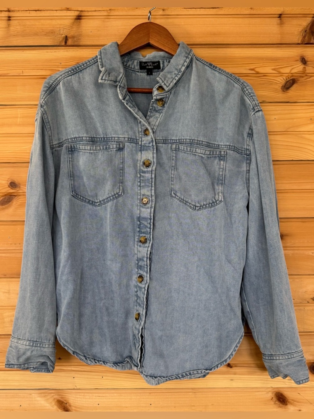 VELVET HEARTS | Los Angeles Large Chambray Denim Button Down Shirt Shacket